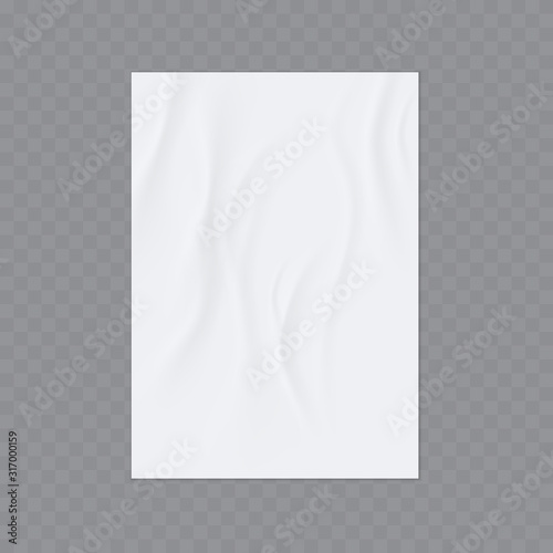 Wrinkled paper vector realistic template for poster or flyer glued to the wall.
