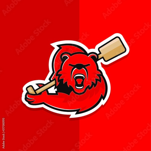 illustration of isolated cartoon bear paddling sport logo 