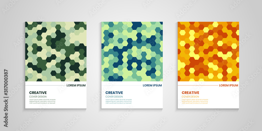 Cover design template set with colorful hexagons, Abstract beehive background Cover design template set with colorful hexagons, Abstract beehive background