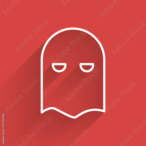 White line Executioner mask icon isolated with long shadow. Hangman, torturer, executor, tormentor, butcher, headsman icon. Vector Illustration
