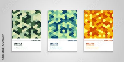 Cover design template set with colorful hexagons, Abstract beehive background