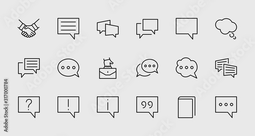 Set of Speech Bubble chat vector lines of icons. Editable Stroke. 32x32 pixels.