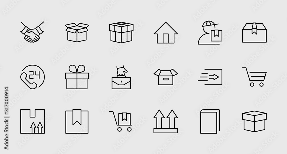 Set of Shipping vector line icon. It contains symbols to box, home and more. Editable Stroke. 32x32 pixels. Set of Shipping vector line icon. It contains symbols to box, home and more. Editable Stroke. 32x32 pixels.