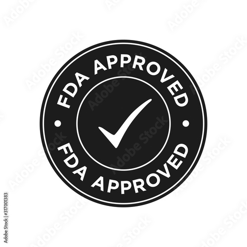 FDA Approved (Food and Drug Administration) icon, symbol, label, badge, logo, seal. Black and white.