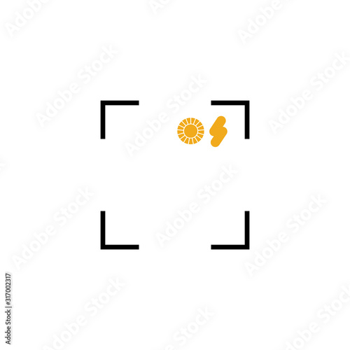 sun and lightning. simple outline icon. linear symbol with thin outline. Yellow object in camera autofocus on dark background. Stock vector illustration isolated on white background. photo