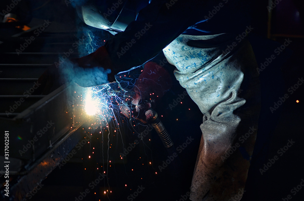 Worker With Protective Mask Welding Metal Worker With Protective Mask Welding Metal