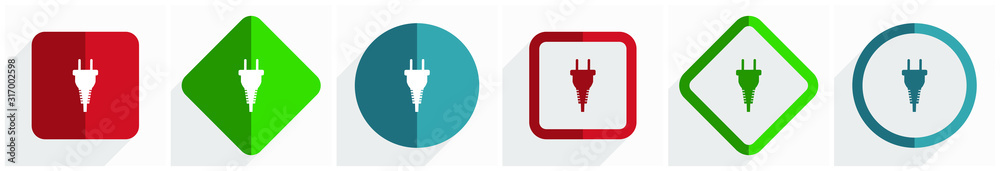 Plug icon set, flat design vector illustration in 6 options for webdesign and mobile applications in eps 10 Plug icon set, flat design vector illustration in 6 options for webdesign and mobile applications in eps 10