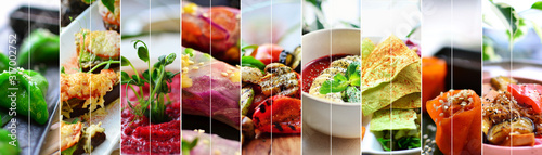 Collage of diverse food. Various tasty and healthy food. Vegetarian menu. photo