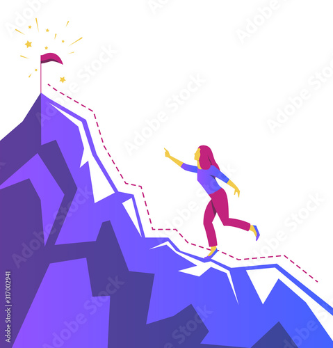 vector image of the silhouette of a girl rises up to the goal, the desire to up, achieving the result