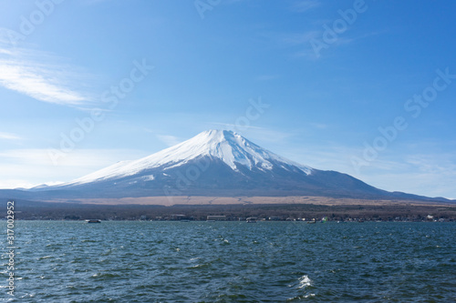 Beautiful scenery of Mount Fuji and lake.