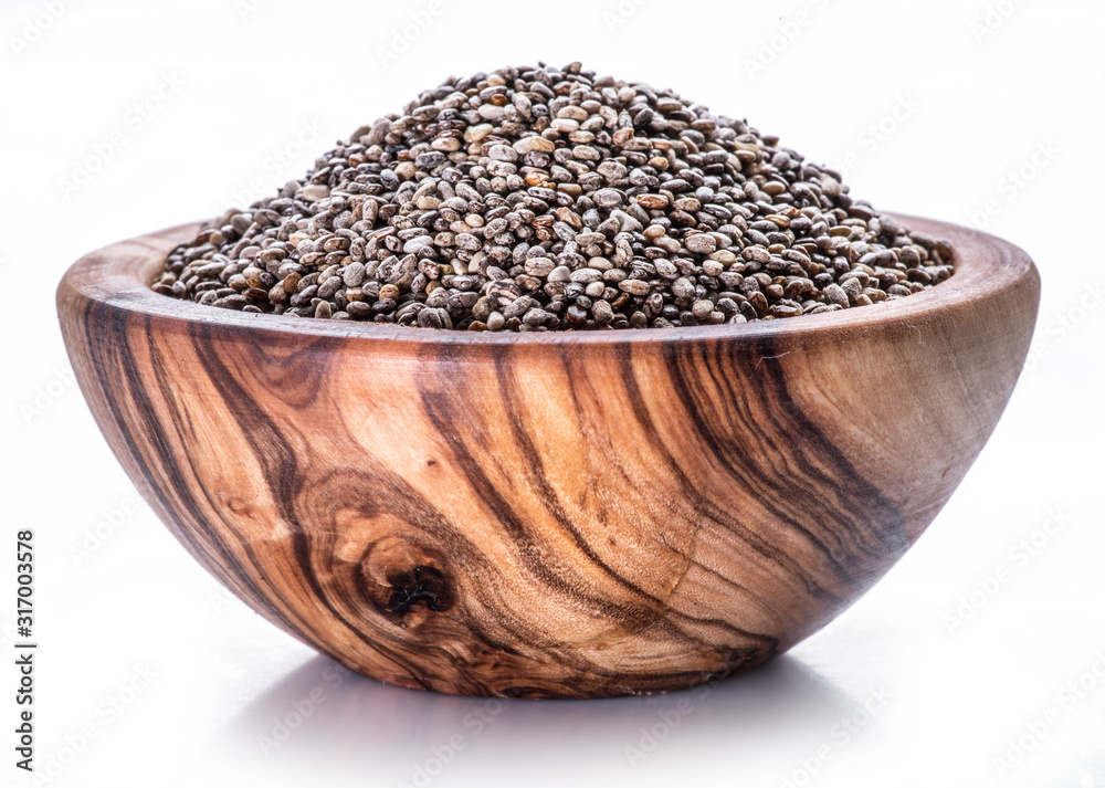 virar Fiordo martes Chia seeds in wooden bowl isolated on white background. foto de Stock | Adobe Stock virar Fiordo martes Chia seeds in wooden bowl isolated on white background. foto de Stock | Adobe Stock