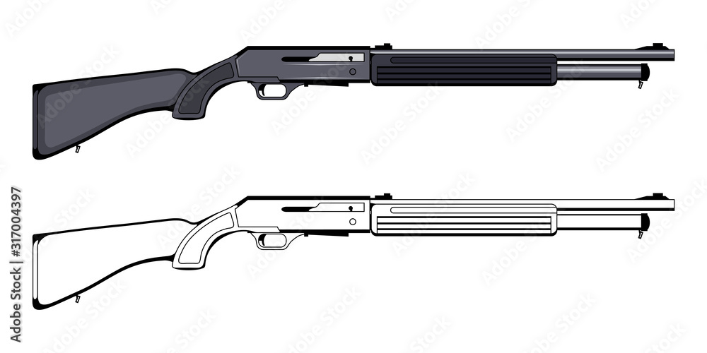 Winchester rifle. Firearms. Colorful image Set of Winchester. Firearms in combat. old American wild west rifle. Vector graphics to design.