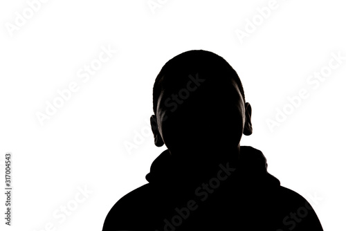 teenager silhouette studio  portrait,  isolated on white background
