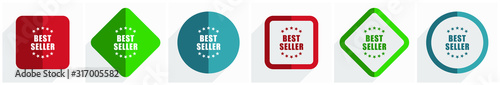 Best seller icon set, flat design vector illustration in 6 options for webdesign and mobile applications in eps 10