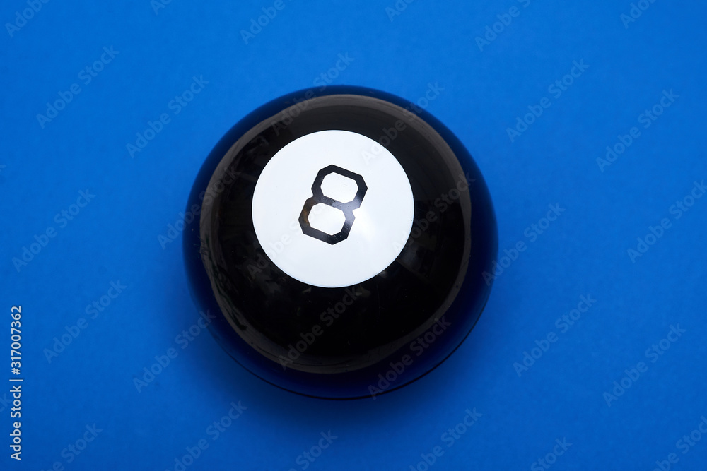 Magic ball of predictions figure eight on a blue background. Magic ball of predictions figure eight on a blue background.