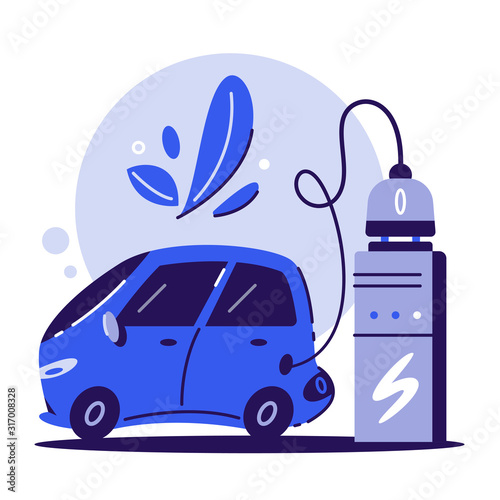 Electric car. Charging concept. Cartoon vector illustration