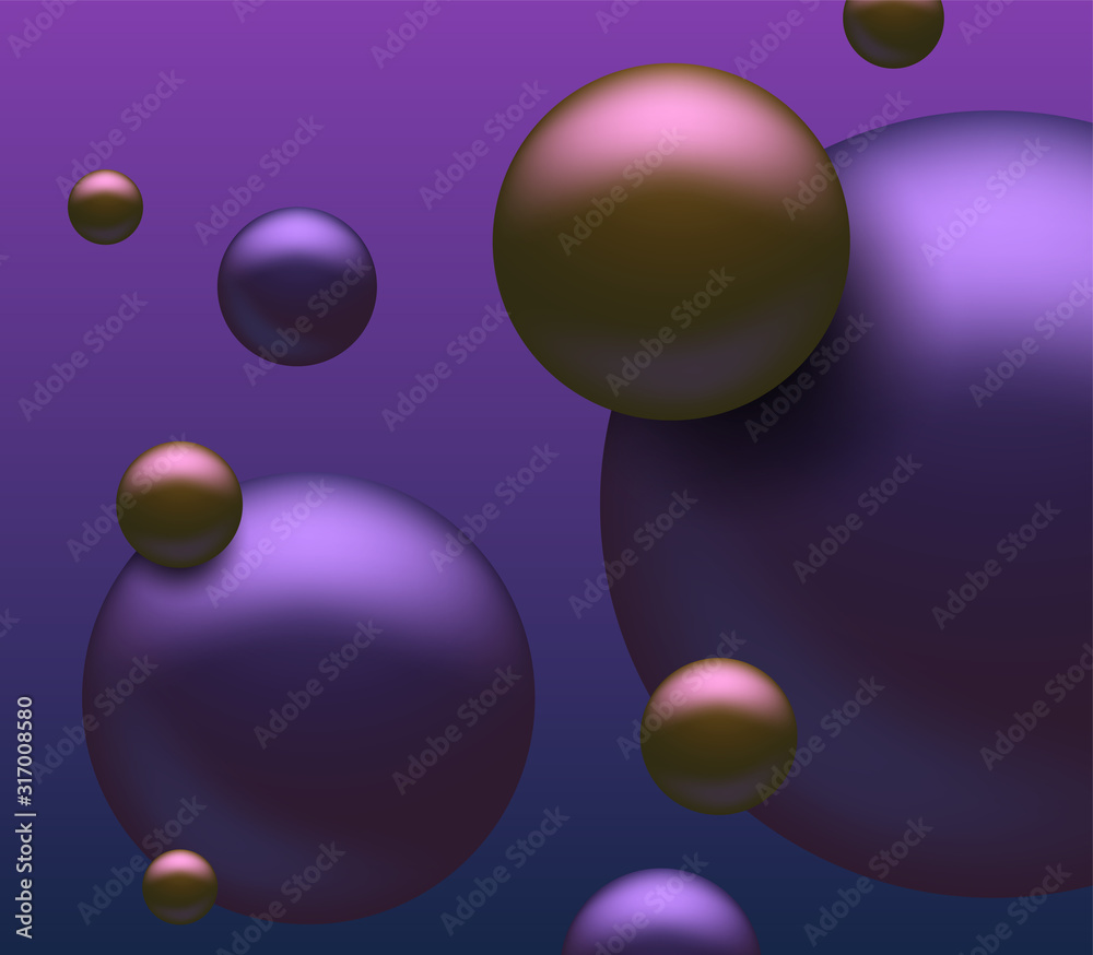 Abstract image of flying spheres. Set of realistic, 3d balls, vector illustration. Futuristic background for your design.