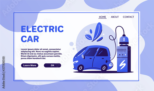 Electric car. Charging concept. Cartoon vector illustration