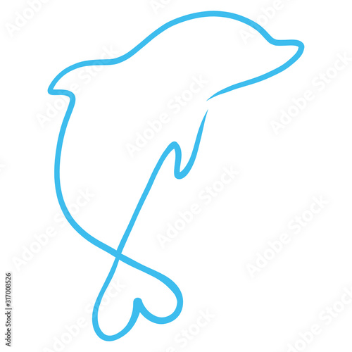 Photography silhouette of a dolphin with one blue line, tail in the shape of a heart