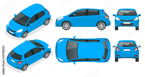 Stampa su Tela Subcompact blue hatchback car