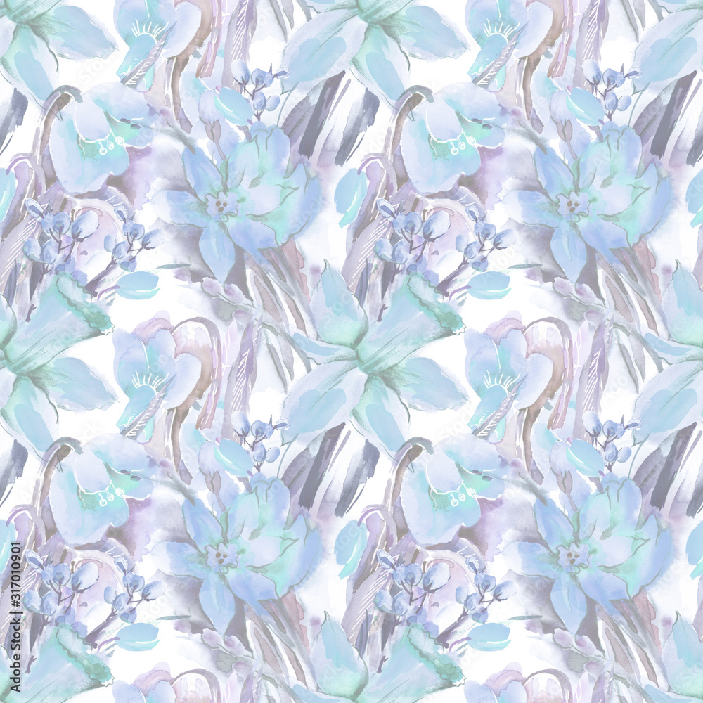 Seamless Pattern with Spring Flowers. Watercolor Background. Seamless Pattern with Spring Flowers. Watercolor Background.
