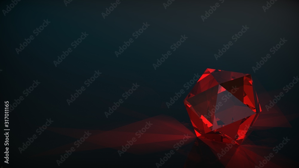 Red crystal isolated on dark background. 3D render Red crystal isolated on dark background. 3D render