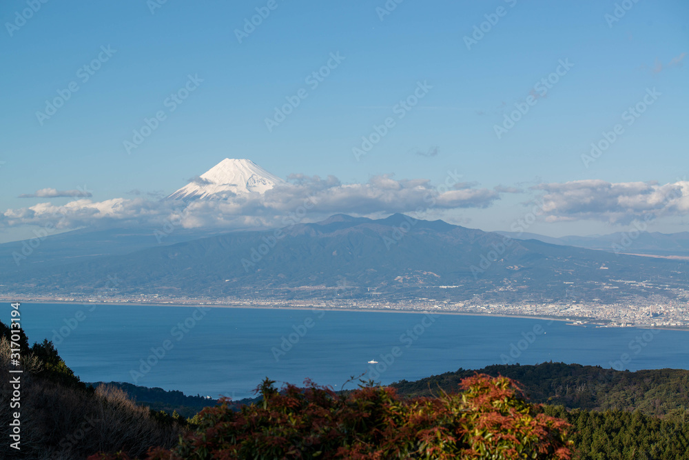 沼津湾沿いの街と富士山