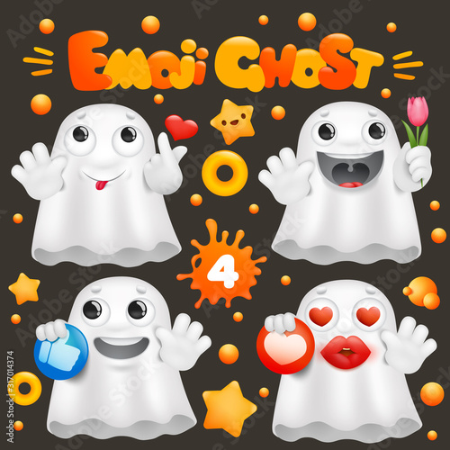 Cute ghost cartoon emoji 3d character in various emotions collection