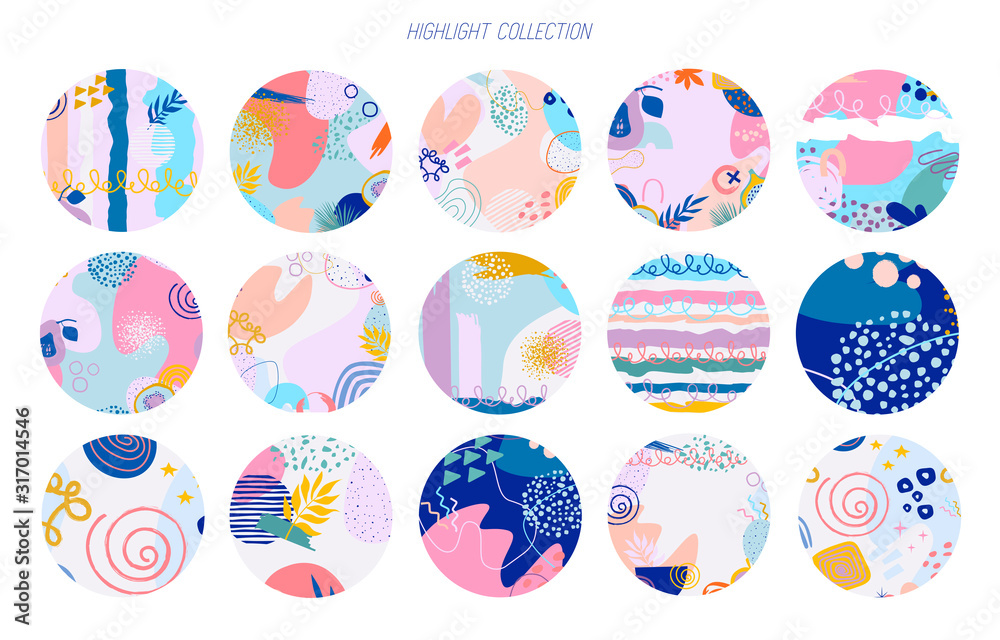 Big set of round icons for social media stories. Abstract various ...