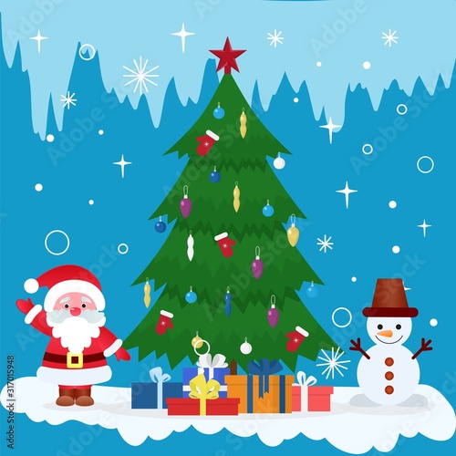 Christmas xmas new year holiday celebration card vector illustration. Santa c...
