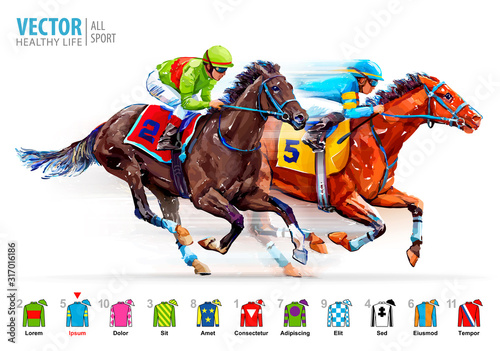Two racing horses competing with each other Fototapeta