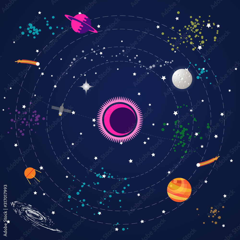Space seamless pattern with planets and stars