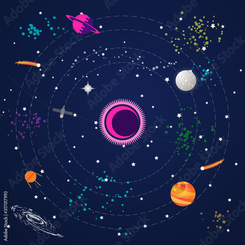 Space seamless pattern with planets and stars