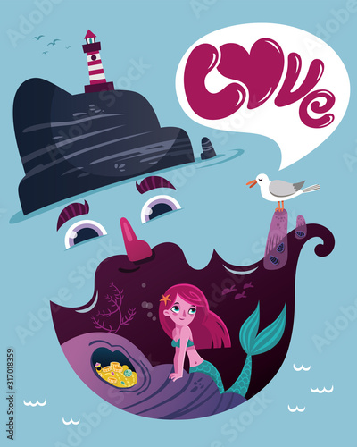 Sailor’s Love. Vector illustration of a sailor and his love.