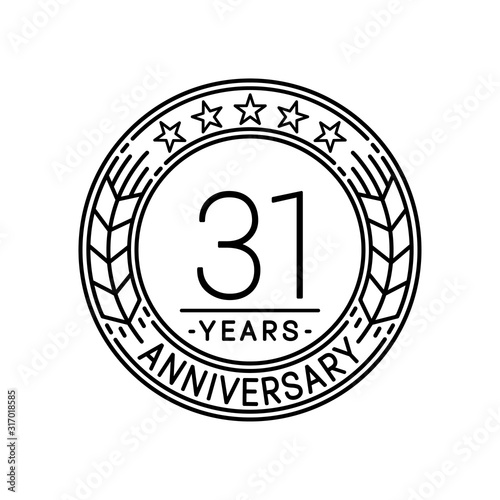 31 years anniversary logo template. 31st line art vector and illustration.