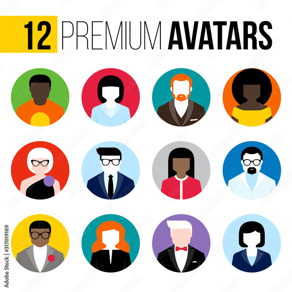 Fototapeta premium Modern flat vector avatars set. Colorful male and female user icons