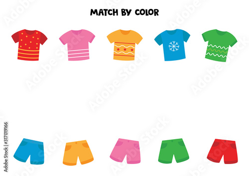 Match t shirts and shorts by color. Game for kids.
