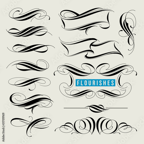 Set of decorative design elements, calligraphic flourishes and page decor