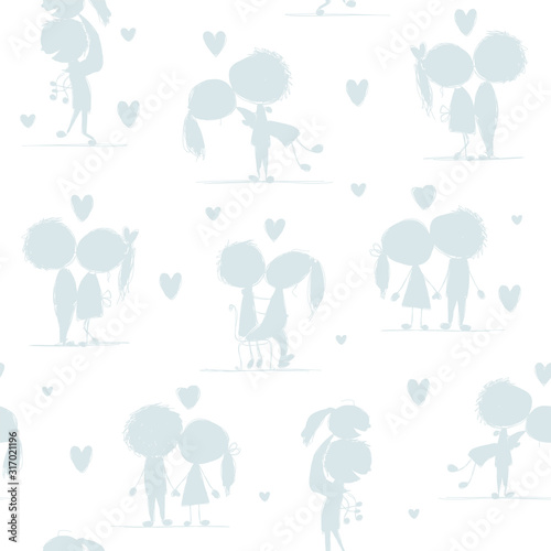 Couple in love kissing, valentine seamless pattern for your design