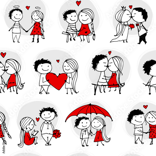 Couple in love kissing, valentine seamless pattern for your design