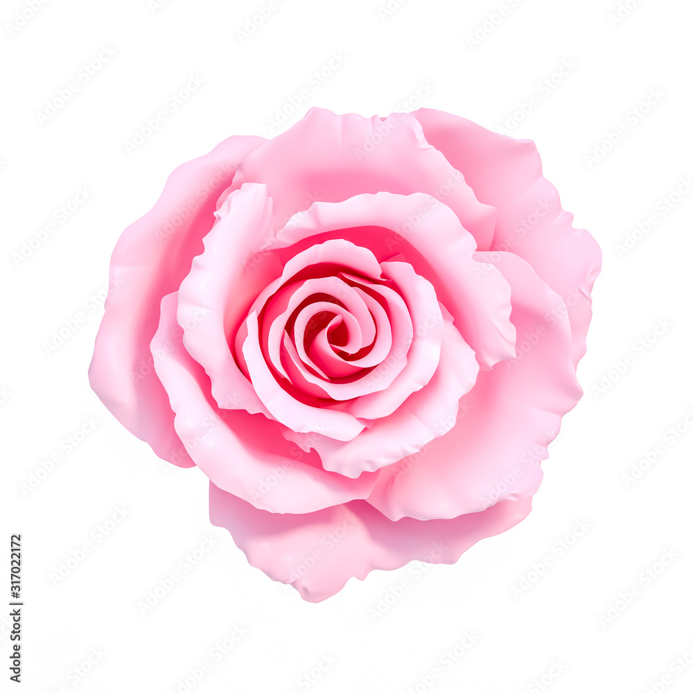 Pink rose flower isolated on white background 3d rendering, top view. 3D illustration sweet love and Valentines Day greeting card template minimal concept. Pink rose flower isolated on white background 3d rendering, top view. 3D illustration sweet love and Valentines Day greeting card template minimal concept.