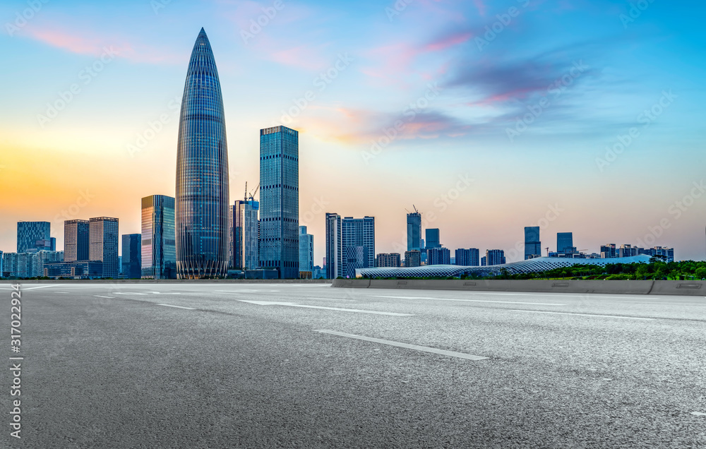 Urban road and Shenzhen architecture landscape skyline..
