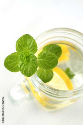 Mint in water and lemon