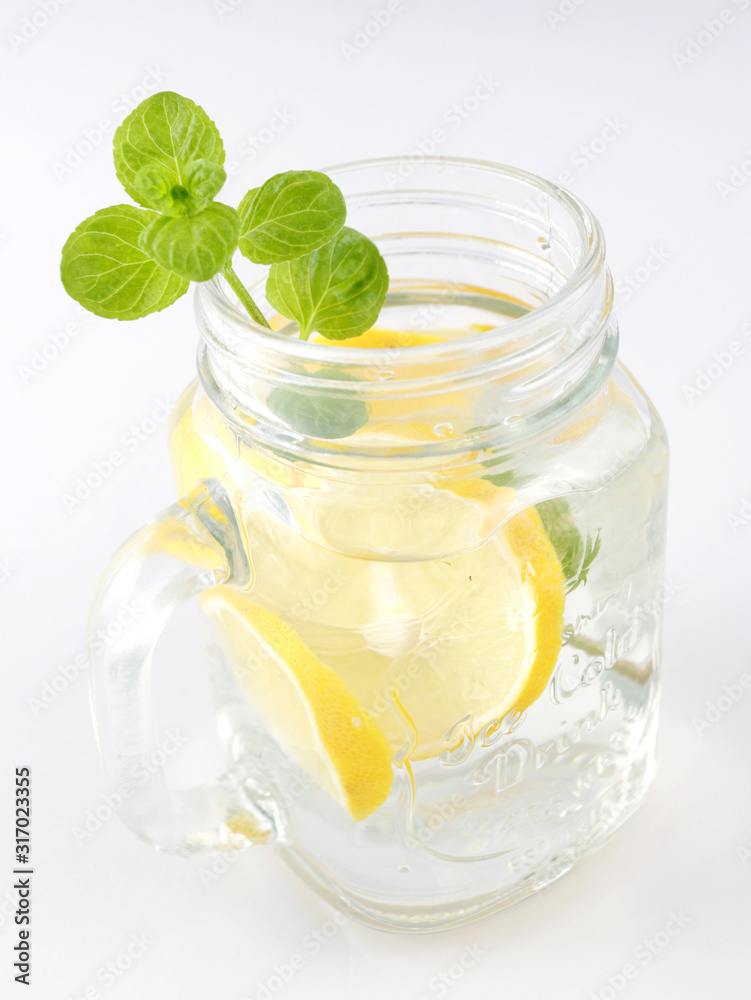 Fototapeta premium Glass of water, lemon and mint. Detox.
