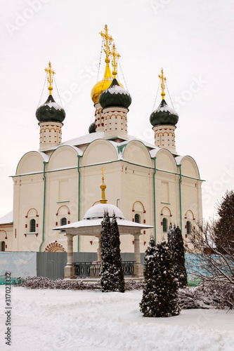 Zaraysk Kremlin SSt. Nicholas Chapel. Russia, Moscow region. Natural background winter day view. photo