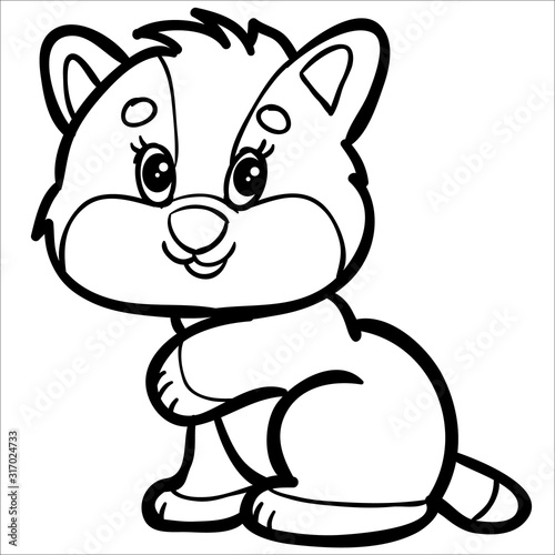 kitten character in black outline  isolated object on a white background 