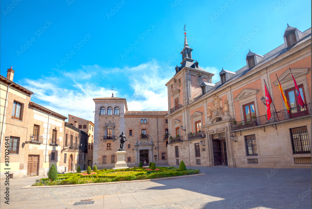 Square Plaza de la Villa. Old Town Hall in Madrid. Spain