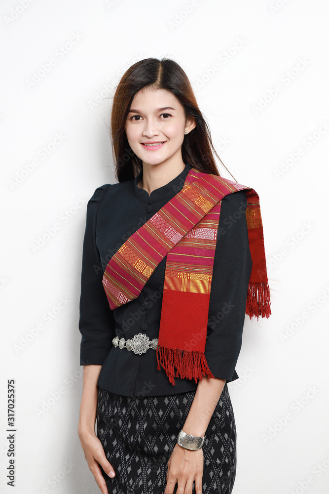 Portrait of Beautiful Thai girl in traditional costume isolated on white background, Native dress. Portrait of Beautiful Thai girl in traditional costume isolated on white background, Native dress.