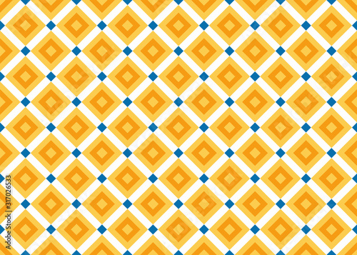 Seamless geometric pattern design illustration. Background texture. In yellow, orange, blue, white colors.
