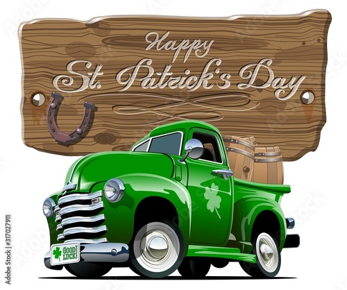 Vector Saint Patrick's retro cartoon beer pick-up photo